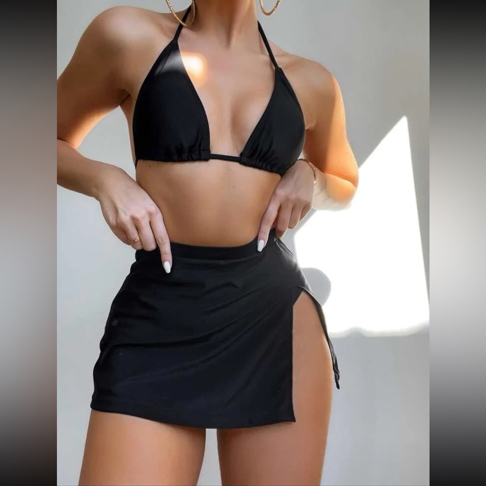 Boho 3 pieces bikini swimsuit and skirt cover up set